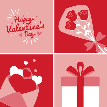 Minimalist vector illustration set of Happy Valentine's Day for social media, cover, backgrounds, banners, postersのイラスト素材