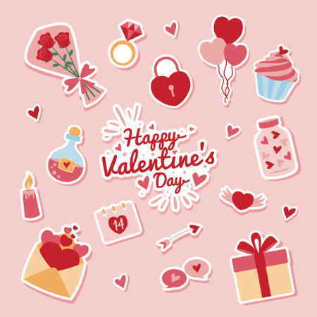 Valentine's day elements set. Vector illustration. Flat design.のイラスト素材