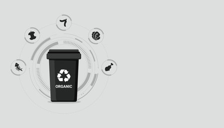 Organic waste bin with food scrap icons, composting and biodegradable waste management concept.