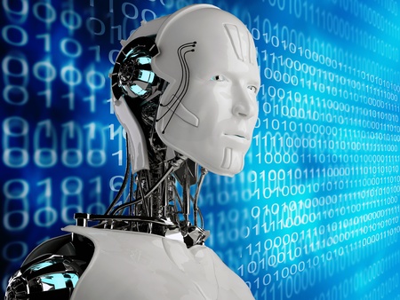 computer background with robot android menの写真素材