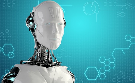 robot android men in binary backgroundの写真素材