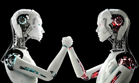 men robot vs women robotの写真素材