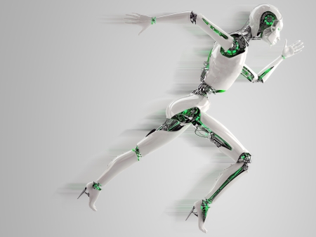 robot android women running with shadow speedの写真素材
