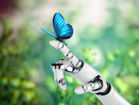 robot hand and butterflyの写真素材
