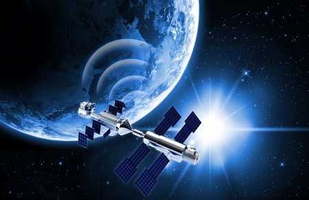 satellite in spaceの写真素材