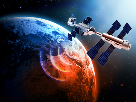 satellite in spaceの写真素材