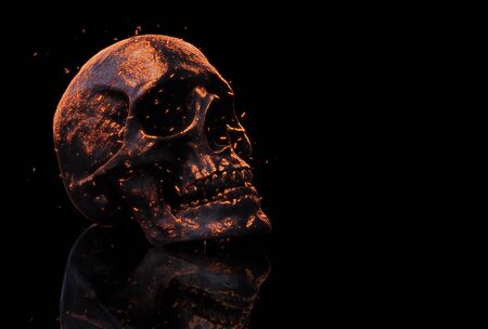 burned skull in fire 3d illustrationの写真素材