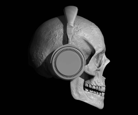 Skull with headphones isolated in the background 3d illustrationの写真素材