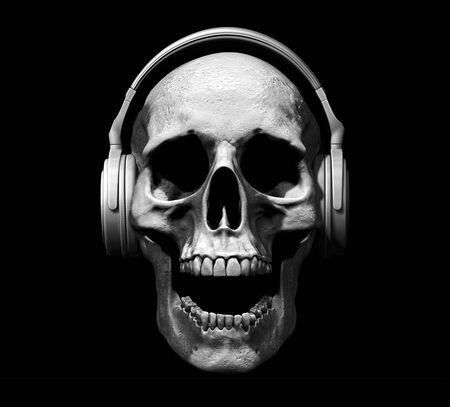 Skull with headphones isolated in the background 3d illustrationの写真素材