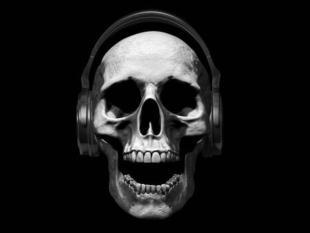 Skull with headphones isolated in the background 3d illustrationの写真素材