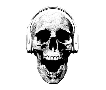 skull with headphones isolated in the background 3d illustrationの写真素材