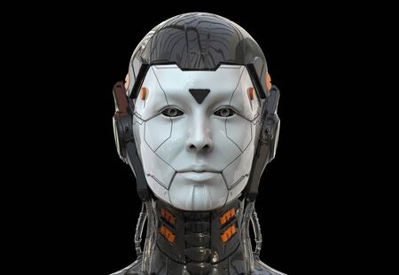 Sci-fi woman robot - Cyborg android Humanoid Artificial intelligence background-3D renderの写真素材
