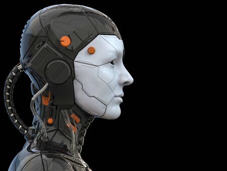 Sci-fi woman robot - Cyborg android Humanoid Artificial intelligence background-3D renderの写真素材