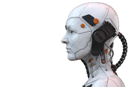 Sci-fi woman robot - Cyborg android - Humanoid Artificial intelligence wallpaper-3D renderの写真素材