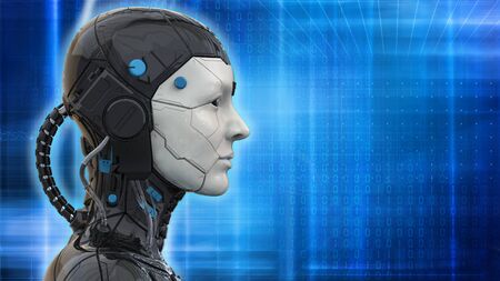 Technology Robot sci-fi woman Cyborg android background -Humanoid Artificial intelligence wallpaper-3D renderの写真素材