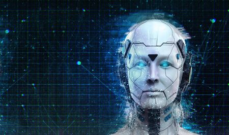 Technology Robot sci-fi woman Cyborg android background -Humanoid Artificial intelligence wallpaper-3D renderの写真素材