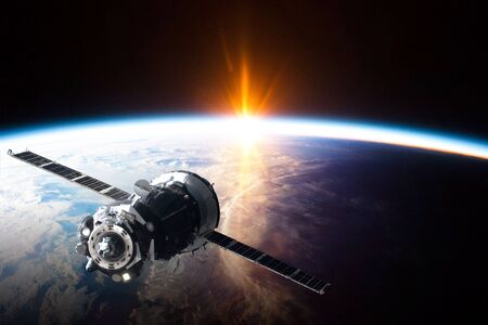Earth planet and satellite view from spaceの写真素材