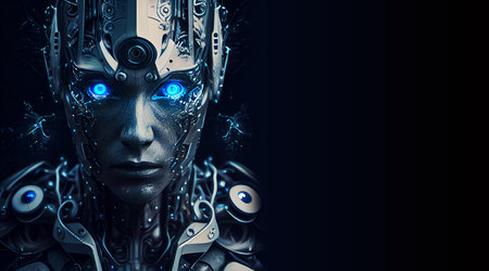 Cyborg woman face. Artificial intelligence concept. 3D Renderingの素材