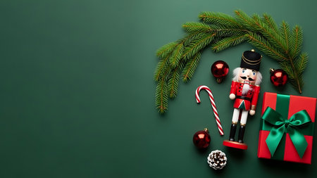 Christmas and New Year background, flat lay, top view, copy spaceの素材