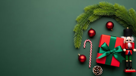 Christmas or New Year background with copy space. Flat lay, top view.の素材