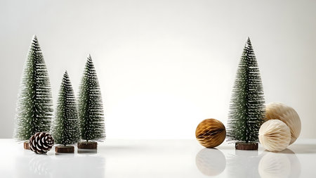 Christmas tree and decoration on white background. Christmas and New Year concept.の素材