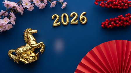 Chinese New Year background. Year of the Horse. 3d renderingの素材