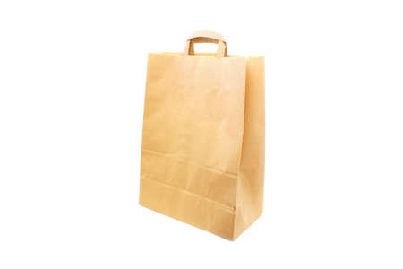 Eco-friendly paper shopping bag on white backgroundの写真素材