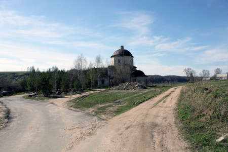 abandoned church at the crossroads Staritsa Russia