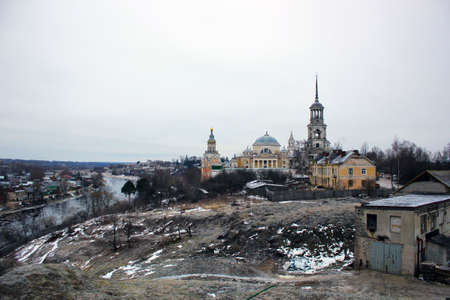 Borisoglebski monastery and river in Torzhok Russiaの写真素材