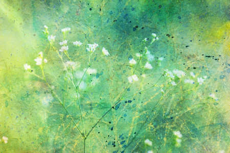 artwork with small cute white flowers and watercolor strokes 