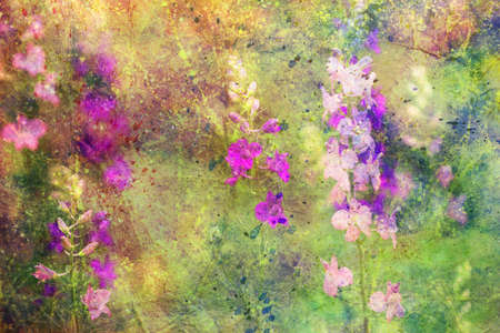 artwork with flowers and colorful watercolor strokesの写真素材