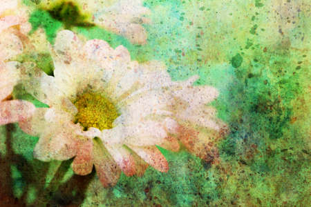 artwork with lovely chamomile and green watercolor splatterの写真素材