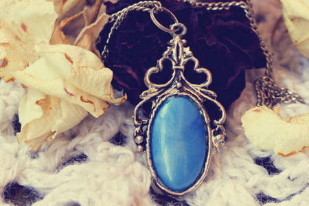 beautiful blue vintage medallion close upの写真素材