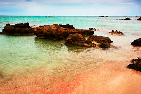 beautiful beach with pink sand, Crete, Greeceの写真素材