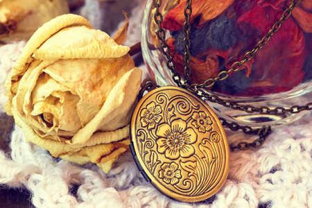 vintage bronze locket close upの写真素材