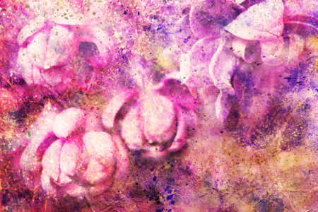 watercolor splatter and gentle lilac budsの写真素材
