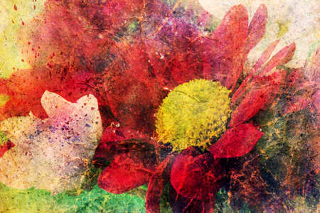 red flower and watercolor brushstrokesの写真素材