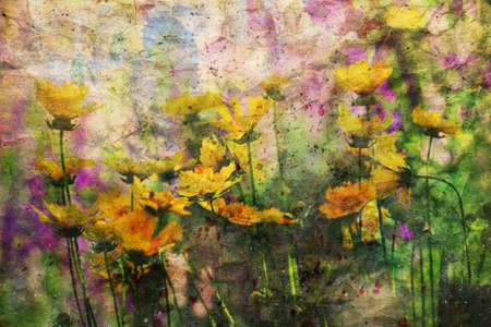 artwork with yellow summer flowersの写真素材