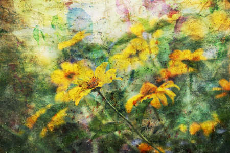 artwork with cute yellow coreopsis flowersの写真素材