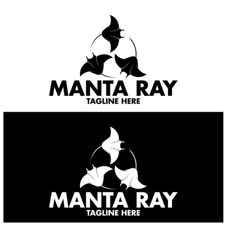 Silhouette of Tropical Black Manta Ray Fish Sea Life logo designのイラスト素材