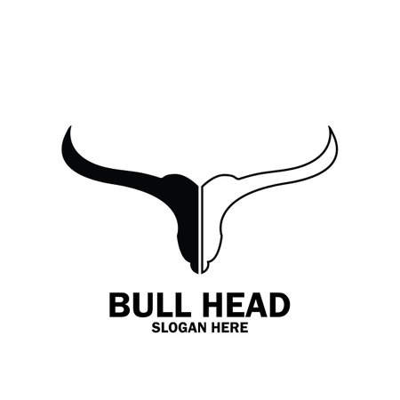 Long Horn Bull Buffalo Cow Cattle Head Toro Taurus logo design inspirationのイラスト素材