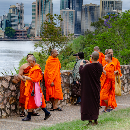Buddhist Monks take photographs of each other in Brisbane, Queenslandのeditorial素材