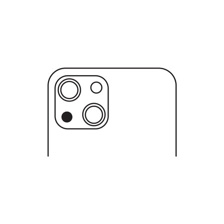 Simple line drawing of the back of a smartphone featuring a prominent camera bump with four lensesのイラスト素材