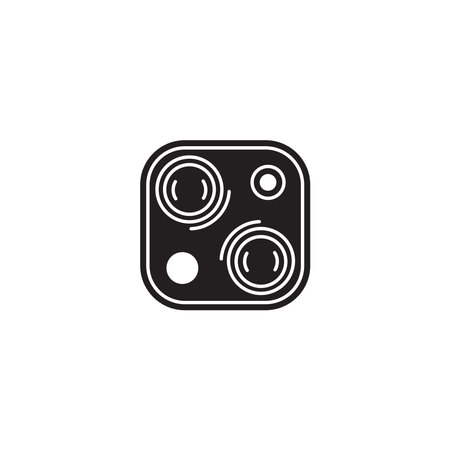 Simple line drawing of the back of a smartphone featuring a prominent camera bump with four lensesのイラスト素材