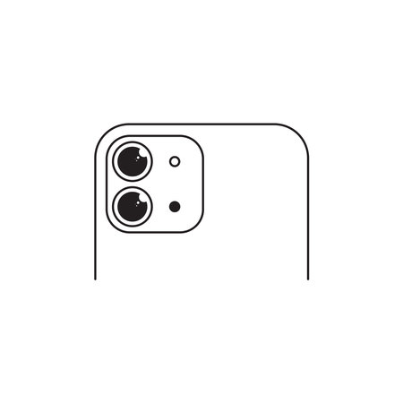Simple line drawing of the back of a smartphone featuring a prominent camera bump with four lensesのイラスト素材