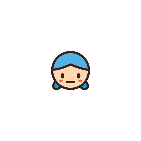 Adorable chibi girl face icon in flat cartoon style with simple details and soft colors. Perfect for kid-friendly apps, educational games, or playful UI elements. Fully editable vector format.のイラスト素材