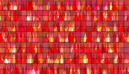 Colorful pattern of bottles standing in long rows, のイラスト素材