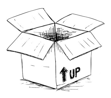 Hand drawn open box contours, Vector imageのイラスト素材