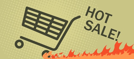 Hot sale poster with a shopping cart leaving a burning track after it.のイラスト素材