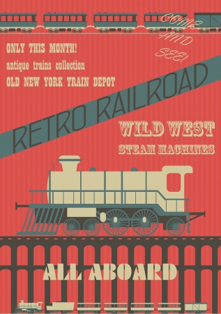 Retro steam trains exhibition poster, Vector image のイラスト素材